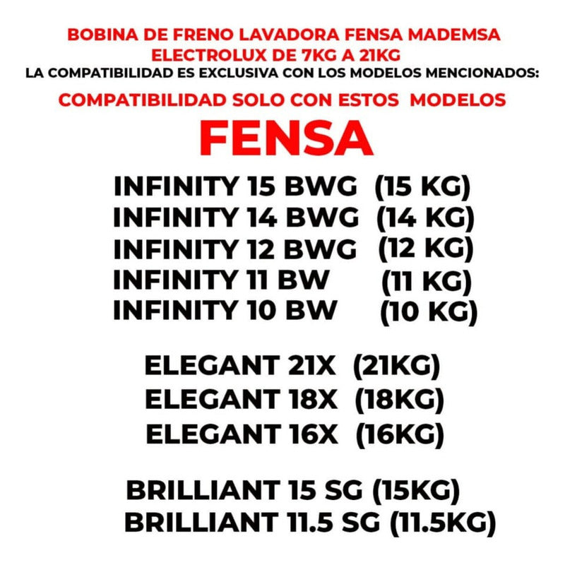 Repuesto Bobina Freno Para Lavadoras Fensa/mademsa Y Otras